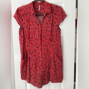 Free People Red Floral Mini Jumpsuit